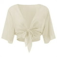 thumbnail image 3 of Baberdicy Cardigan Sweater Women Tie Front Chiffon Short Sleeve Cropped Sheer Bolero Cardigan Women's Cardigans Beige, 3 of 4