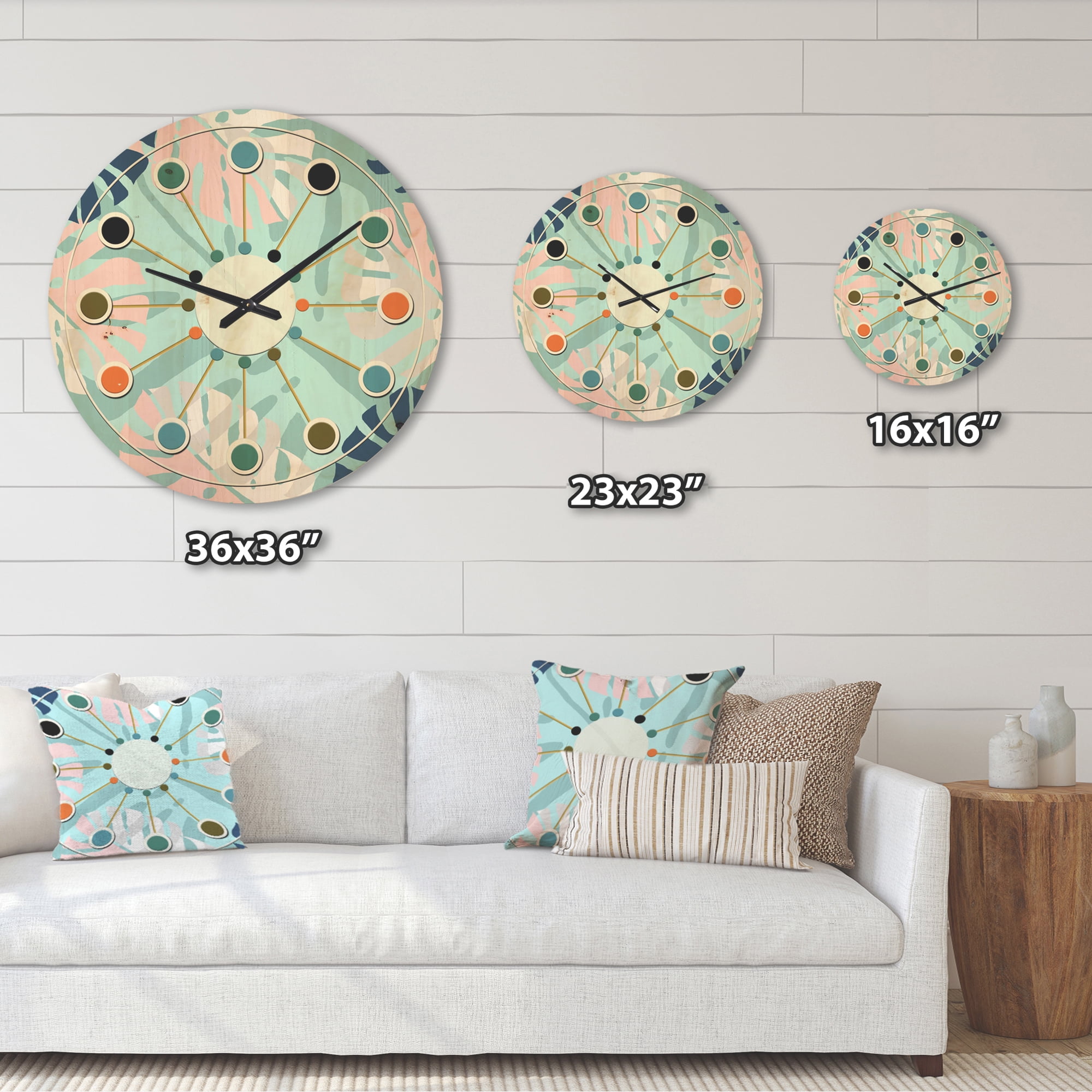 Designart 'Floral Retro Pattern VII' Mid-Century Modern Wood Wall Clock