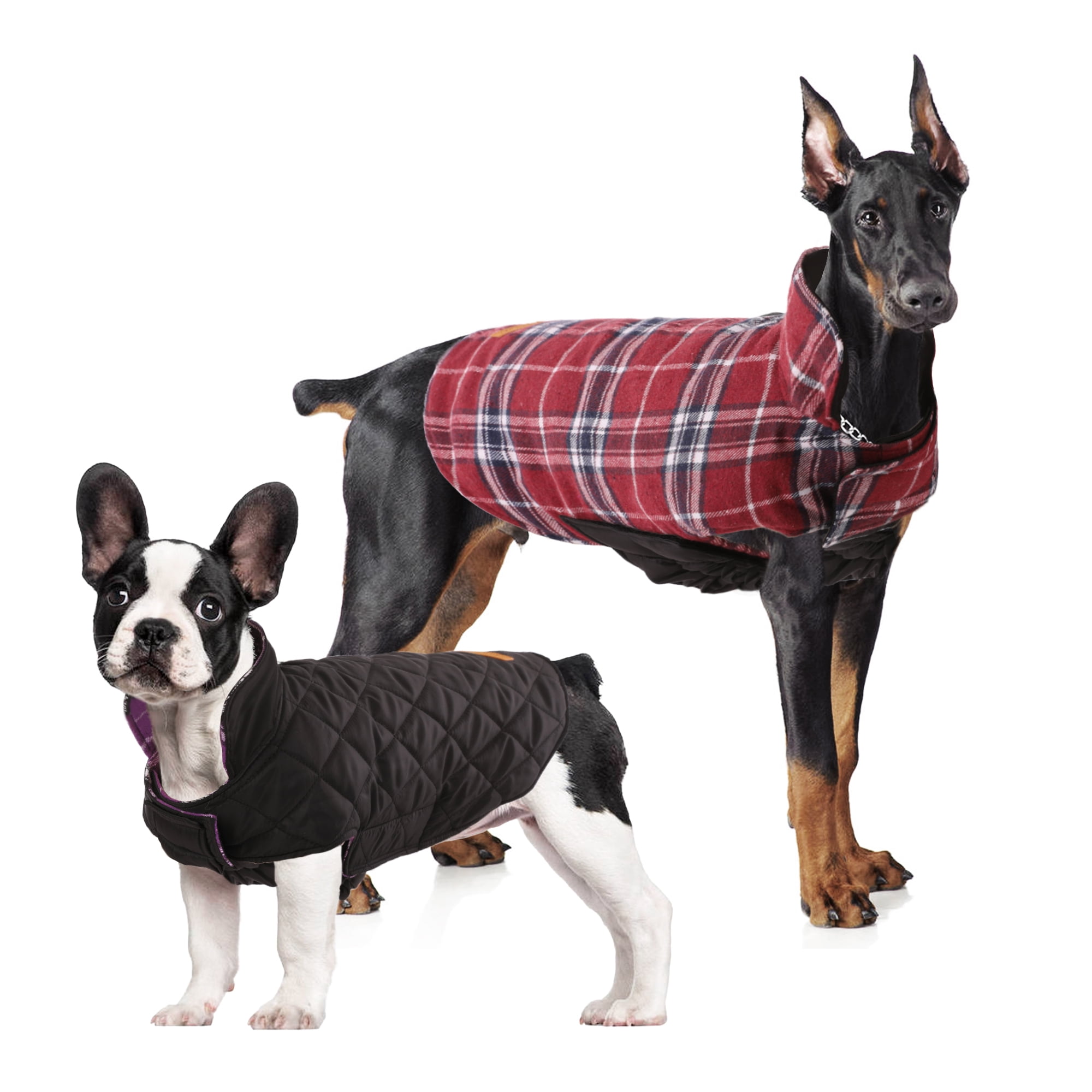 Kuoser British Style Plaid Dog Winter Coat Windproof Cozy Cold Weather Dog Coat Dog Apparel Dog Jacket Dog Vest for Small Medium and Large Dogs with Pocket & Leash Hook XS-3XL 
