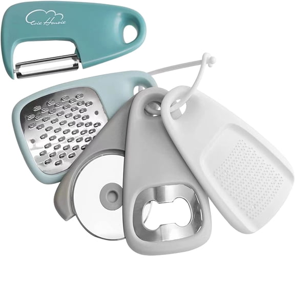 XKHZJL Kitchen Gadgets Set 5 Pieces, Space Saving Cooking Tools Kitchen Accessories - Fruit/Vegetable Peeler, Cheese/Chocolate Grater, Bottle Opener, Pizza Cutter, Garlic/Ginger Grinder Gift Set
