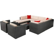 Homall 11 Pieces Patio Conversation Sets Outdoor Sectional Sofa Patio Rattan Furniture Set with Cushions and Glass Table, Beige