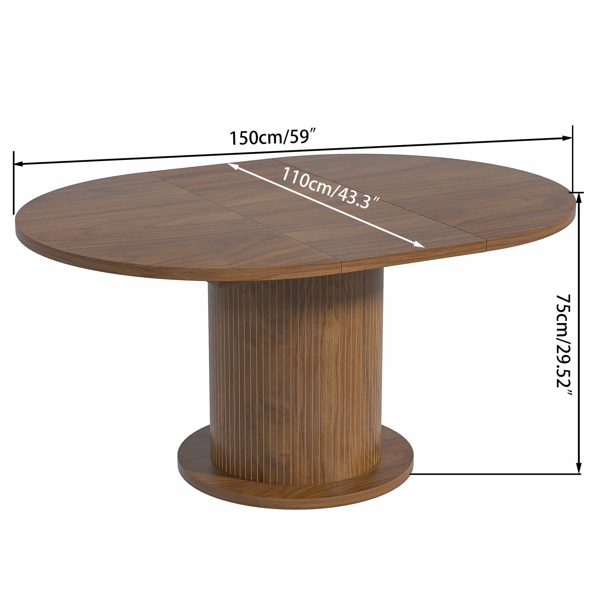 Round Dining Table for 4-6 People, 43.3“-59“Extendable Round Kitchen Dining Table with Pedestal Base, Walnut