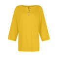 thumbnail image 5 of DENGDENG Womens 3/4 Sleeve Shirts Cotton Elbow Summer Tops Casual Button Down Round Neck Tshirts Boho Three Quarter Length Tunic Tops Petite Loose Clothes Yellow XL, 5 of 5