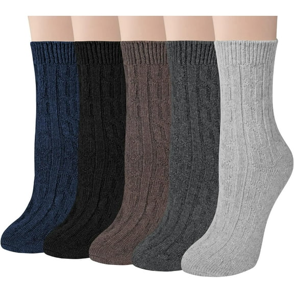 Pack of 5 Womens Winter Socks Warm Thick Knit Wool Soft Vintage Casual Crew Socks Gifts