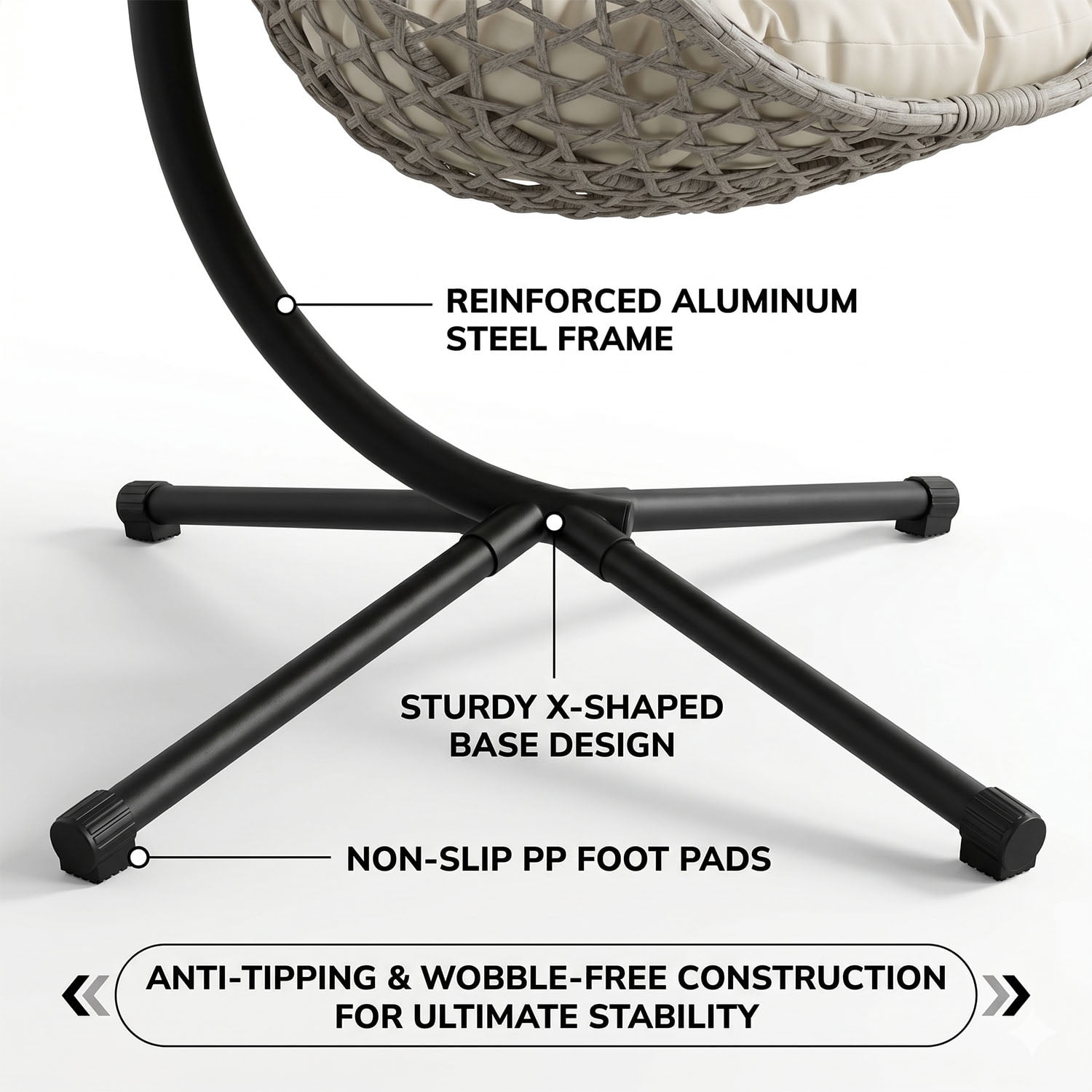 Folding PE Rattan Hanging Egg Chair with Stand, Indoor Outdoor Hammock Swing Basket Chair, Anti-Rust Aluminum Steel Frame for Patio Balcony Backyard Bedroom, 350LBS Weight Capacity