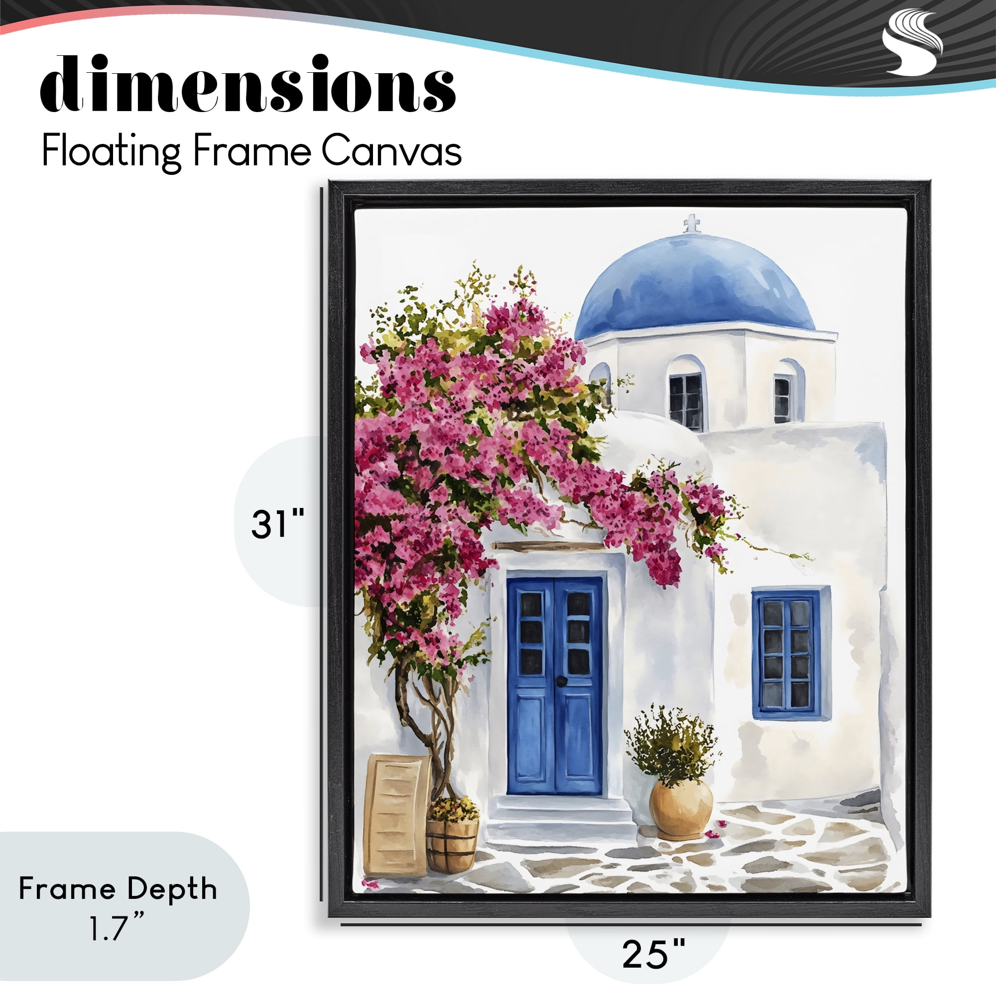 Stupell Industries Santorini House with Bougainvillea Black Framed Floater Canvas Wall Art, design by LSR Design Studio