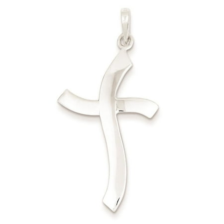 925 Sterling Silver Polished Freeform Cross Charm Pendant 43mmx22mm
