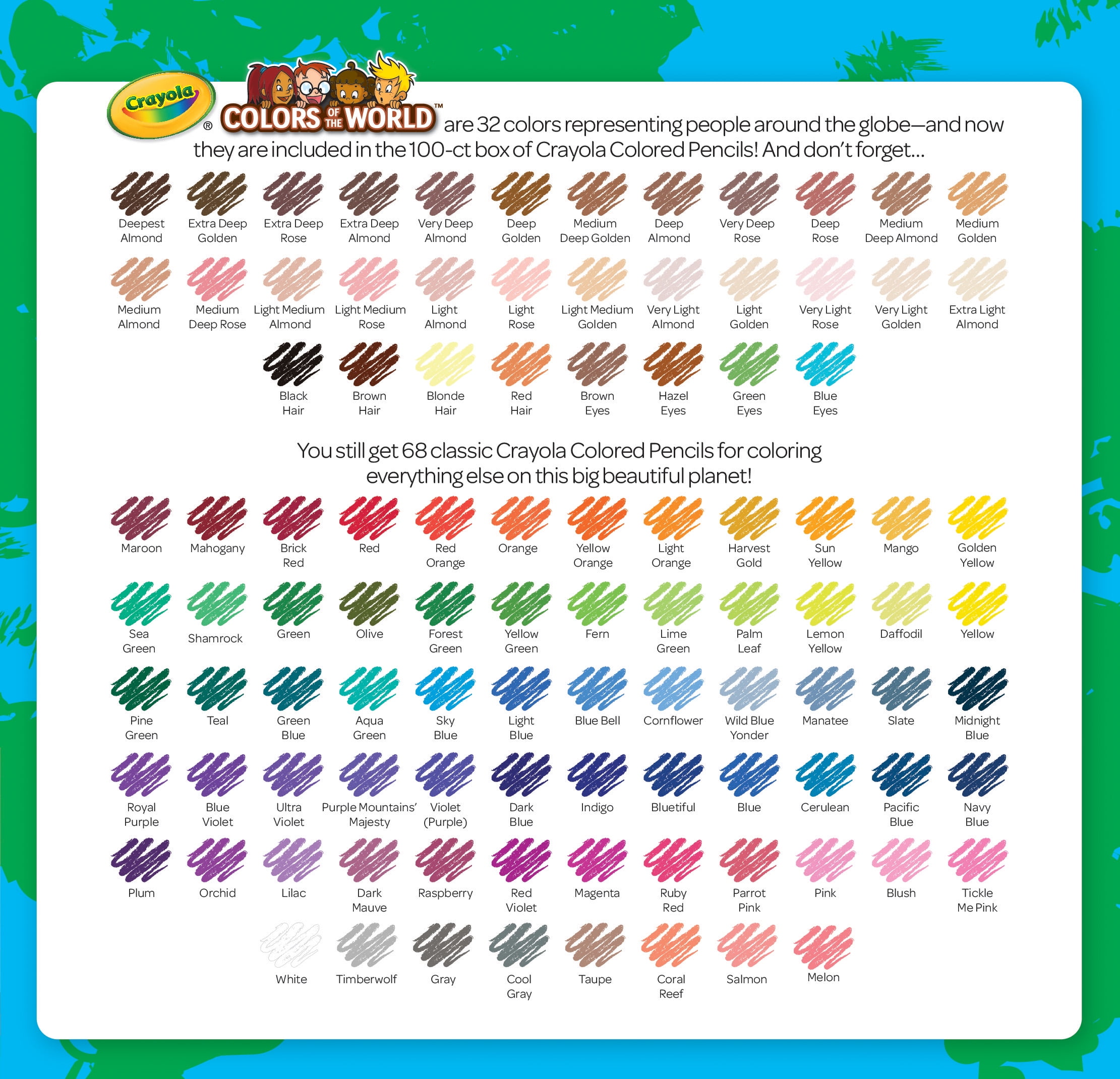 Crayola Colored Pencils, School Supplies, With Colors of the World, Beginner Child, 100 Pcs