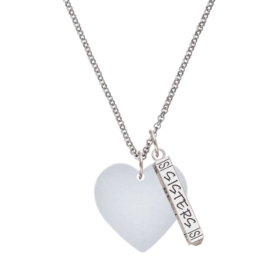 Delight Jewelry Acrylic 1" Imitation Pearl Heart Silvertone Sisters Best Friends Forever Bar Charm Necklace, 23"