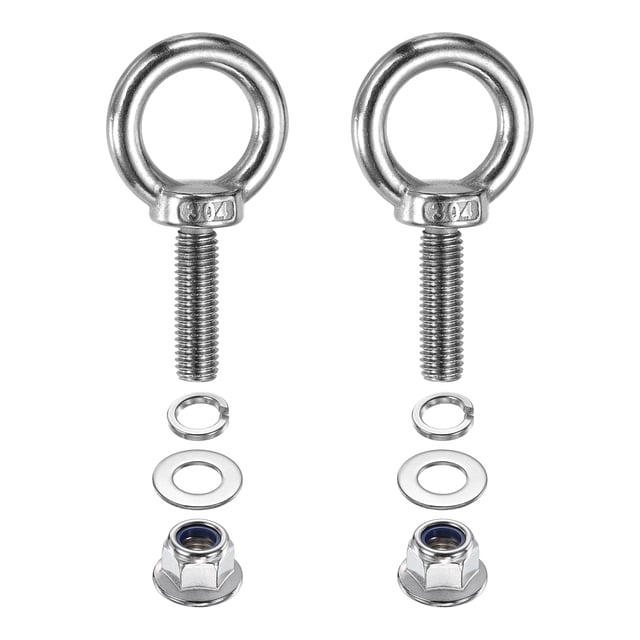 UxcellM10 x 35mm Shoulder Eye Bolt, 2 Pcs 302 Stainless Steel Lifting Eye Bolt