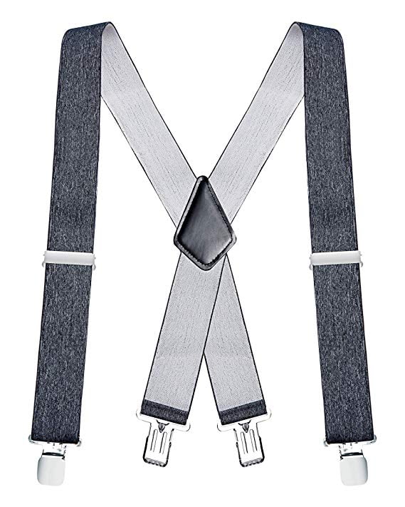 Heavy Duty Wide Mens Braces Plain Black Check Unisex Suspenders Adjustable Size 