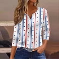 thumbnail image 2 of Women's Patriotic Star Print 250th Anniversary USA Shirt V-Neck Button 3/4 Sleeve T-Shirt, 2 of 6