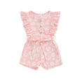 thumbnail image 1 of Gupgi Combinaison à Fleurs pour Bébés Filles, Été, à Volants, Sans Manches, Col Rond, Imprimé, Combishort Ceinturé, Short, Barboteuse pour Tout-Petits, 1 of 9