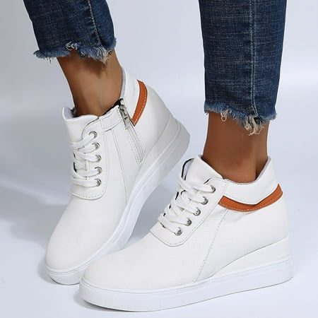 

NECHOLOGY Womens Leather Shoes Casual Comfortable Shoes Wedges Toe Women s Women Platform Sneakers Wedge Casual Shoes White 8.5