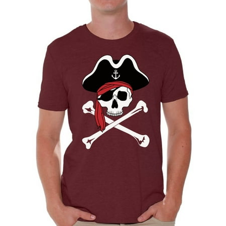 Mens Jolly Roger - Awkward Styles Jolly Roger Skull Tshirt for Men Jolly Roger Skull Flag Gifts for Him Dia de los Muertos Shirts Men's Pirate Skull Shirt Day of the Dead Outfit Pirate Skull Flag Shirt for Men