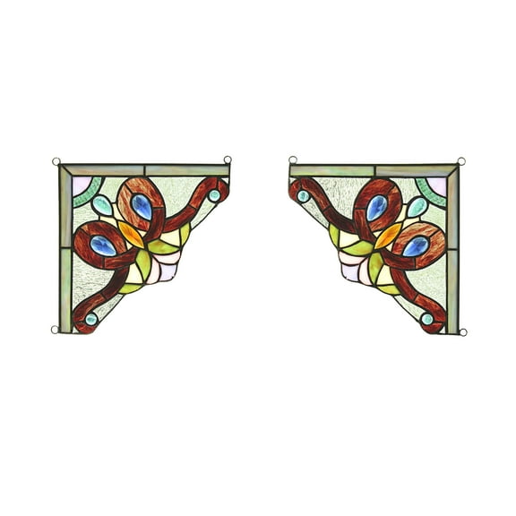 RADIANCE goods 2 Pieces Victorian Stained Glass Window Panel 8"x8"