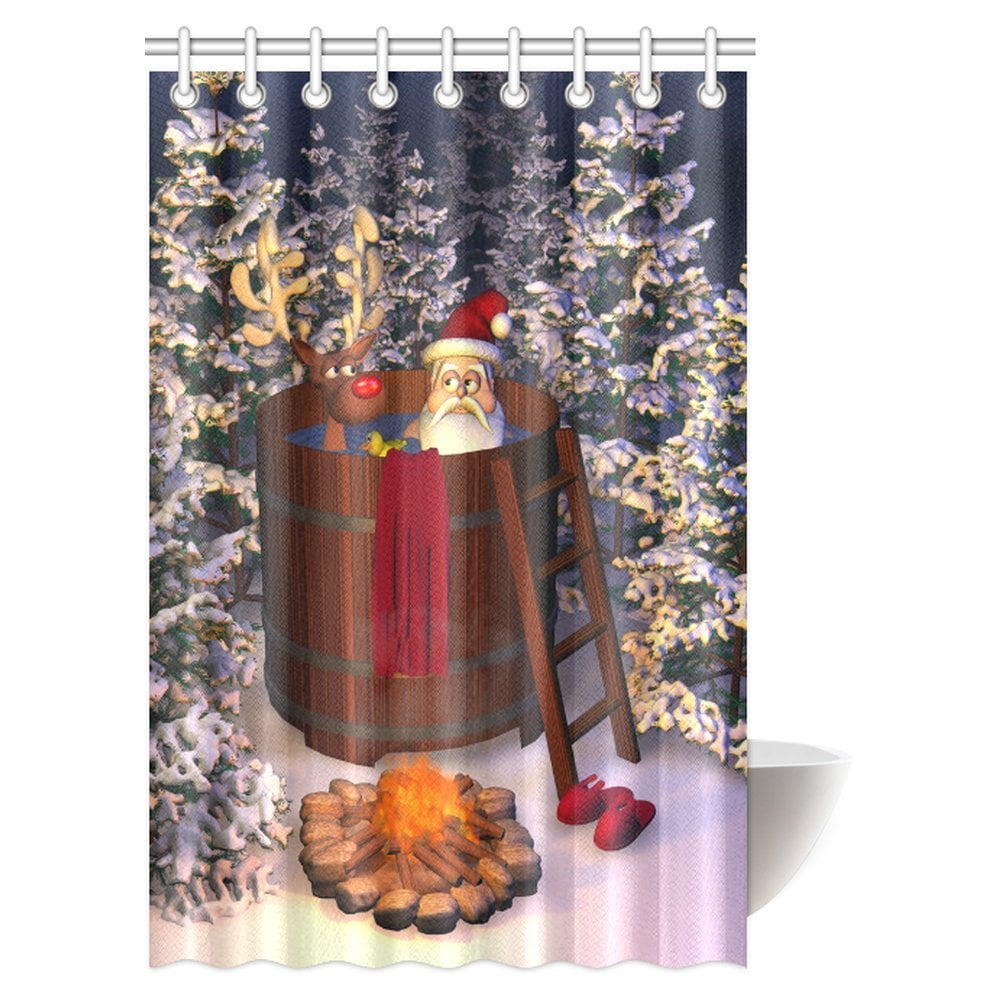 MYPOP Christmas Decor Shower Curtain, Winter Holiday Cute Santa Claus