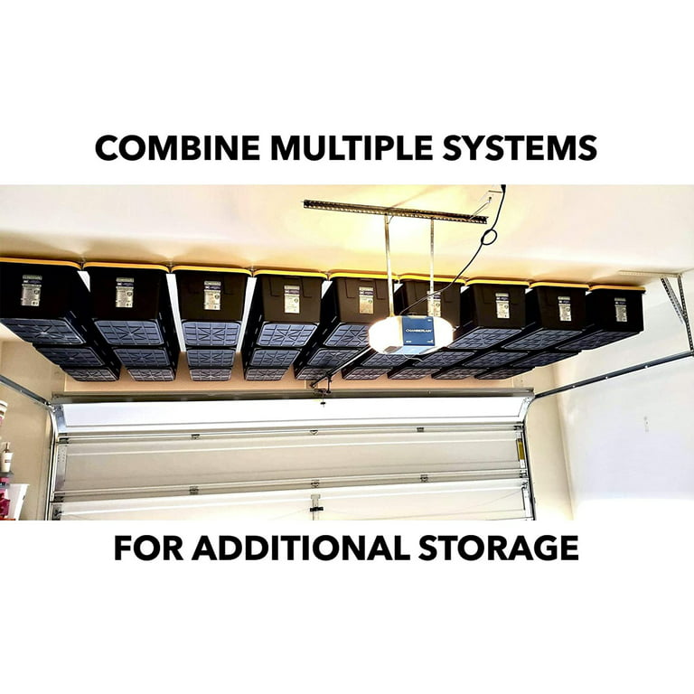 E-Z Garage Storage Tote Slide Overhead Garage Storage Rack - Organize Up to 13 Storage Tote Container Bins On The Ceiling