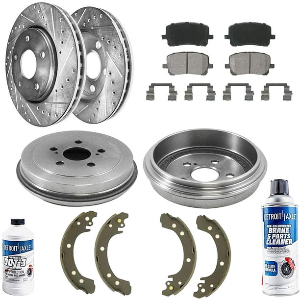 Detroit Axle Front Drilled Slotted Brakes and Rotors Brake Pads Rear