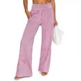 thumbnail image 3 of Striped Palazzo Pants for Women Summer High Waisted Wide Leg Casual Lounge Trousers with Pockets Cute Gingham Beach Pants Pink L, 3 of 8