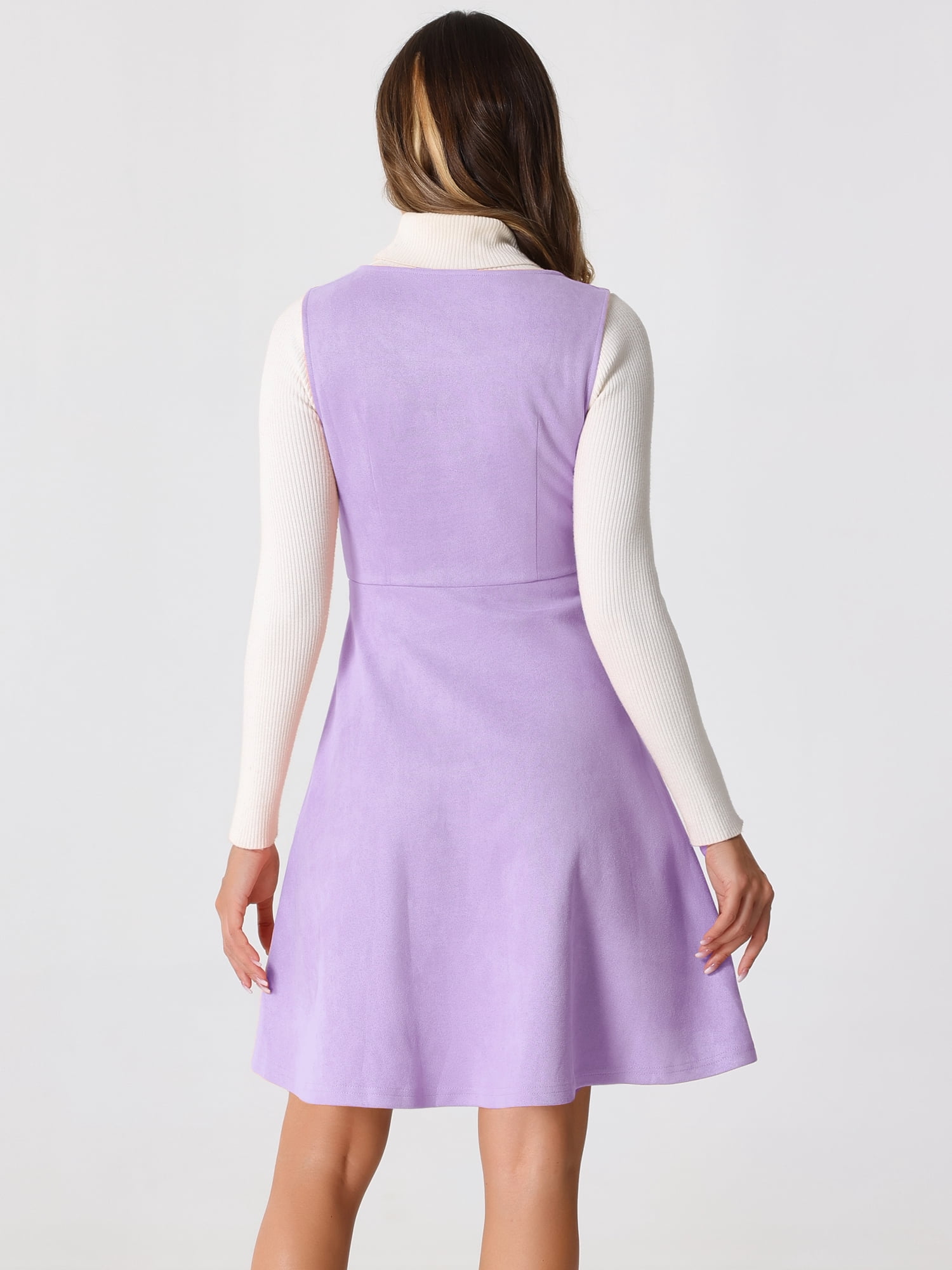 DARING DIVA Women's Sleeveless A Line Pleated Faux Suede Overall Dress M Purple