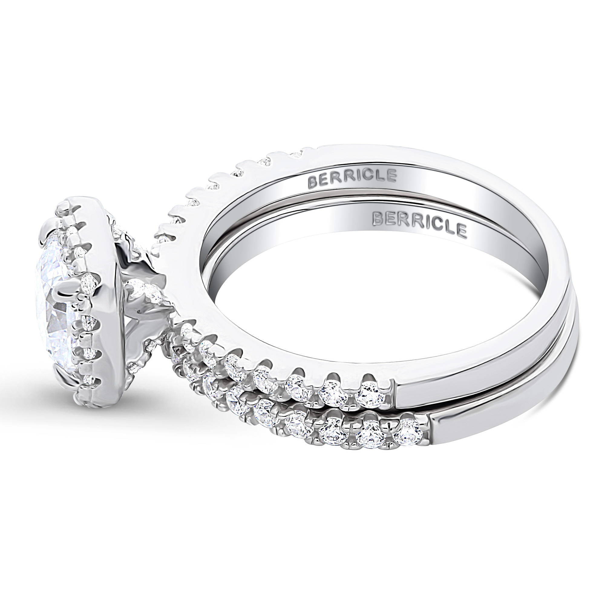 BERRICLE Sterling Silver Halo Wedding Engagement Rings Cushion Cut Cubic Zirconia CZ Ring Set for Women, Rhodium Plated Size 8.5