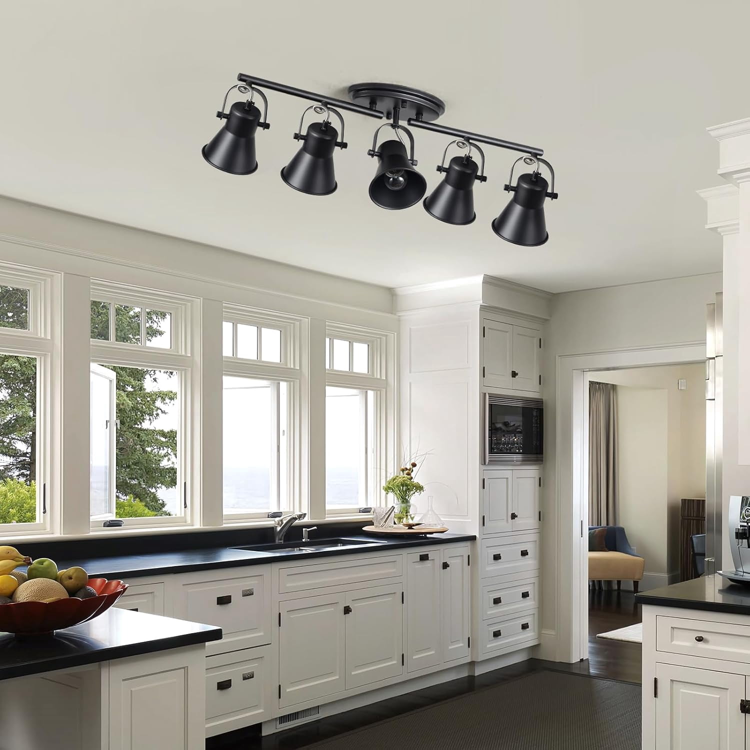 KEESFU 5-Light Industrial Track Lighting Kit, Black Directional Ceiling Mount Spotlight Fixture for Kitchen, Living Room, and Dining Area