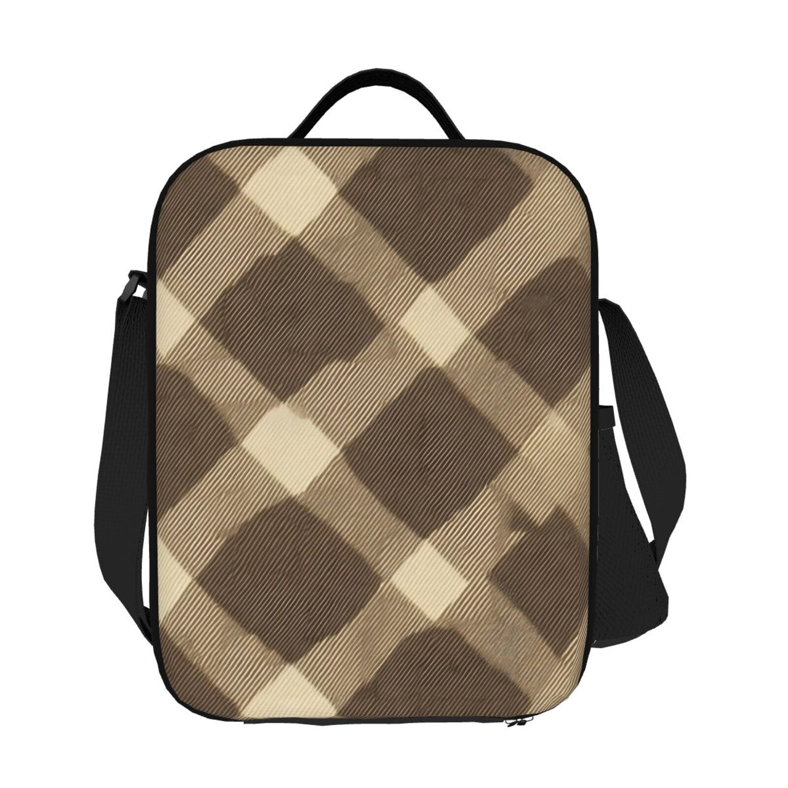 Thermal Insulation One Shoulder Portable Bento Bag Can Be Reused 8×10.5in For Carrying Drinks Bento Box Fruit Snacks Argyle Plaid Khaki_2
