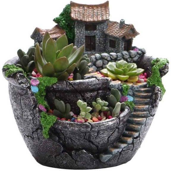 Creative Garden Plants Pot Succulent Fairy Housewith Sweet House Flower Basket Home Office Balcony Decoration Ornaments