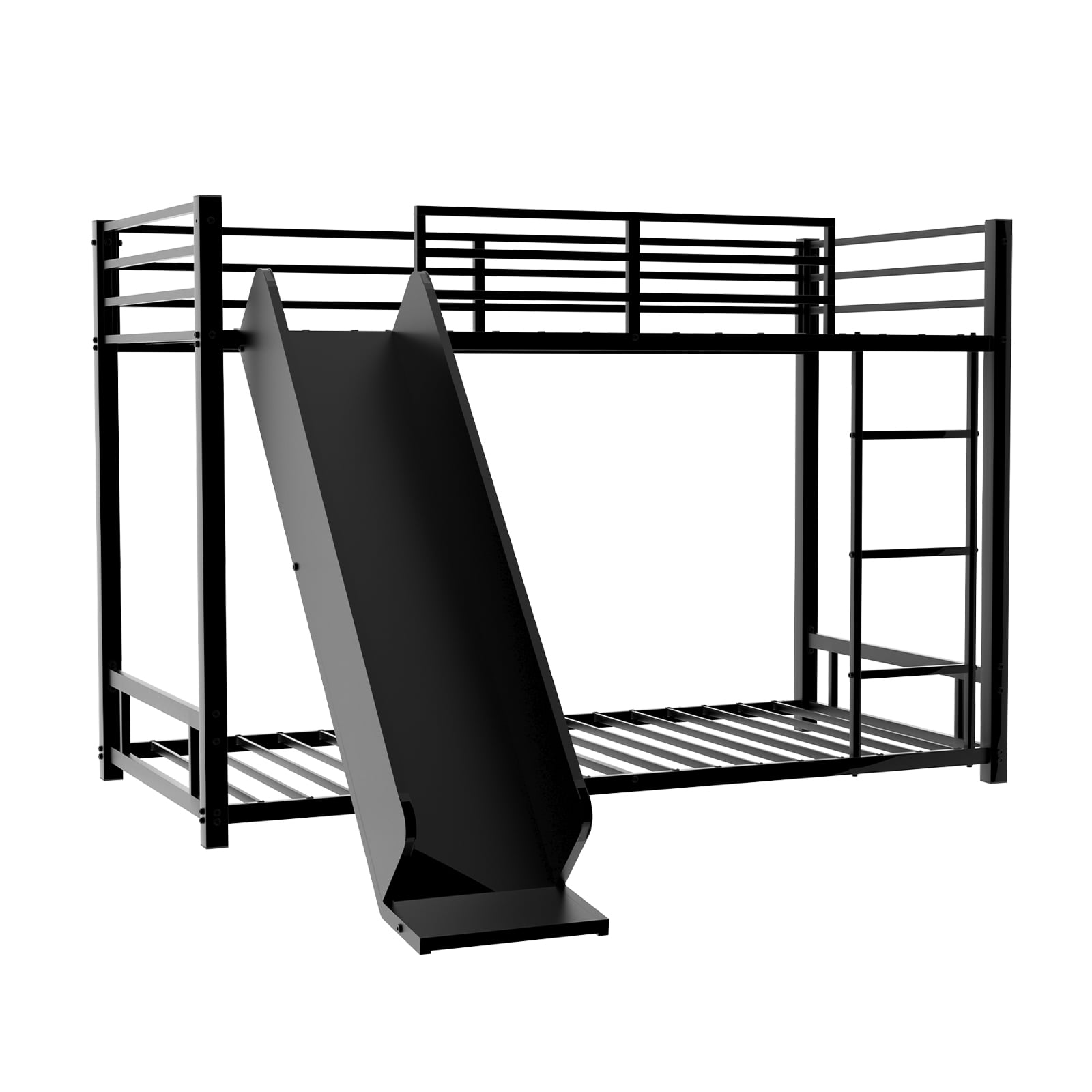 Leumius Twin Bunk Bed with Slide,Heavy Duty Metal Bed Frame with Ladder and Durable Guardrail,Space Saving,Easy Assembly,Black