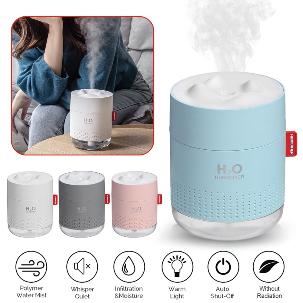 500ml USB Mini humidifer, Cool Mist Humidifier with Night Light, Auto shut off, Humidifiers for Bedroom Travel Office, Gray