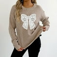 thumbnail image 2 of Hrsba Womens Round Neck Sweater,Sweaters for Women Solid Color Bow Pullover Long Sleeve Crew Neck Knit Fall Winter Tops, 2 of 5