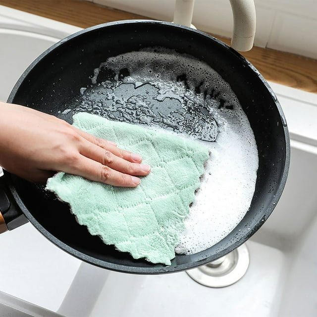 LPSSTORE Dish Cloth Double-sided Two-color Dish-washing Towel Coral Hanging Cloth Scouring Pad