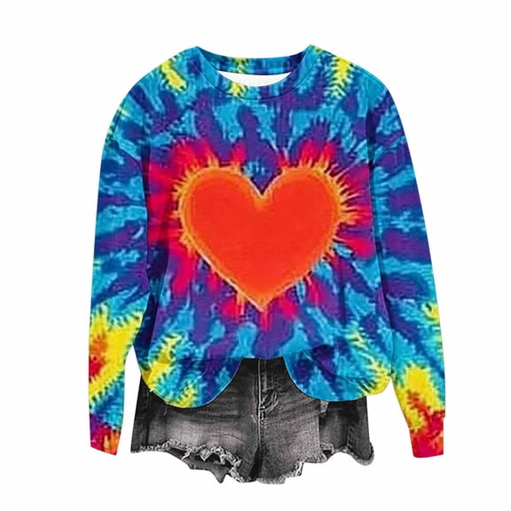 PNTUTB Valentines Fashion Sweatshirt for Women Oversized Love Heart Print Pullover Crew Neck Long Sleeve Sweatshirts