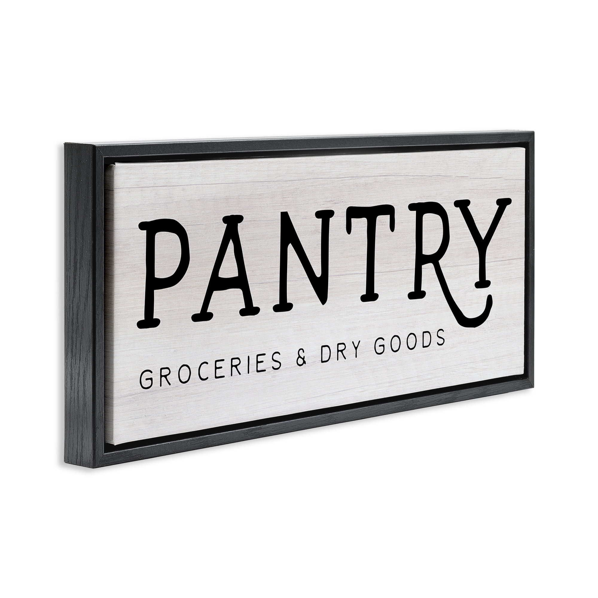 Stupell Industries Rustic Pantry Groceries Sign Typography Painting Black Floater Framed Canvas Art Print Wall Art, 25 x 11