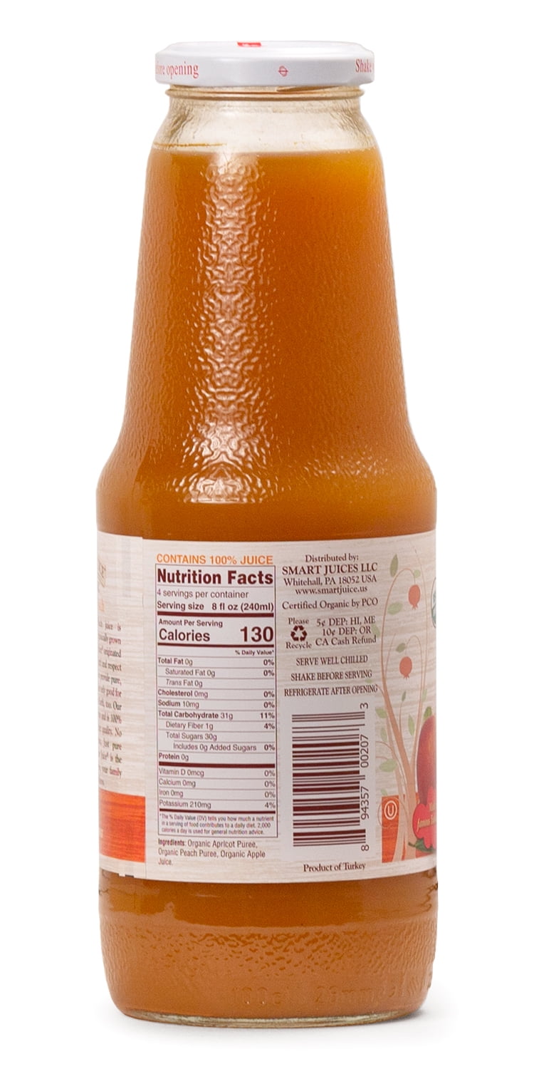 Smart Juice Organic Apricot Peach Juice - 100% Juice, Not From Concentrate - 33.8 fl oz (1L) - (case of 6)