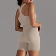thumbnail image 5 of safuny Women's 2 Piece Sets Yoga Tracksuit Solid Color Summer Outfits Sleeveless Slim Tank Crop Tops Biker Shorts Casual Sports Running Stretchy Sweatsuit Trendy Khaki, 5 of 5