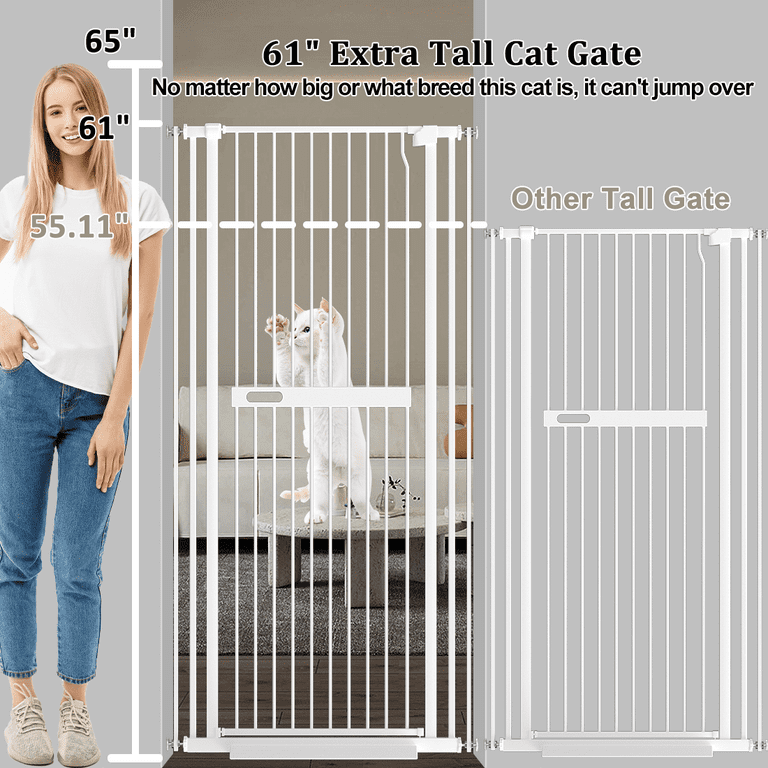 Fairy Baby Tall Cat Gate with Pet Door, Pressure Mounted White