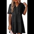 thumbnail image 1 of Vestido Informal de Mujer con Cuello en V, Corta, Corte A y Volantes, Color Negro, Talla M, 1 of 5