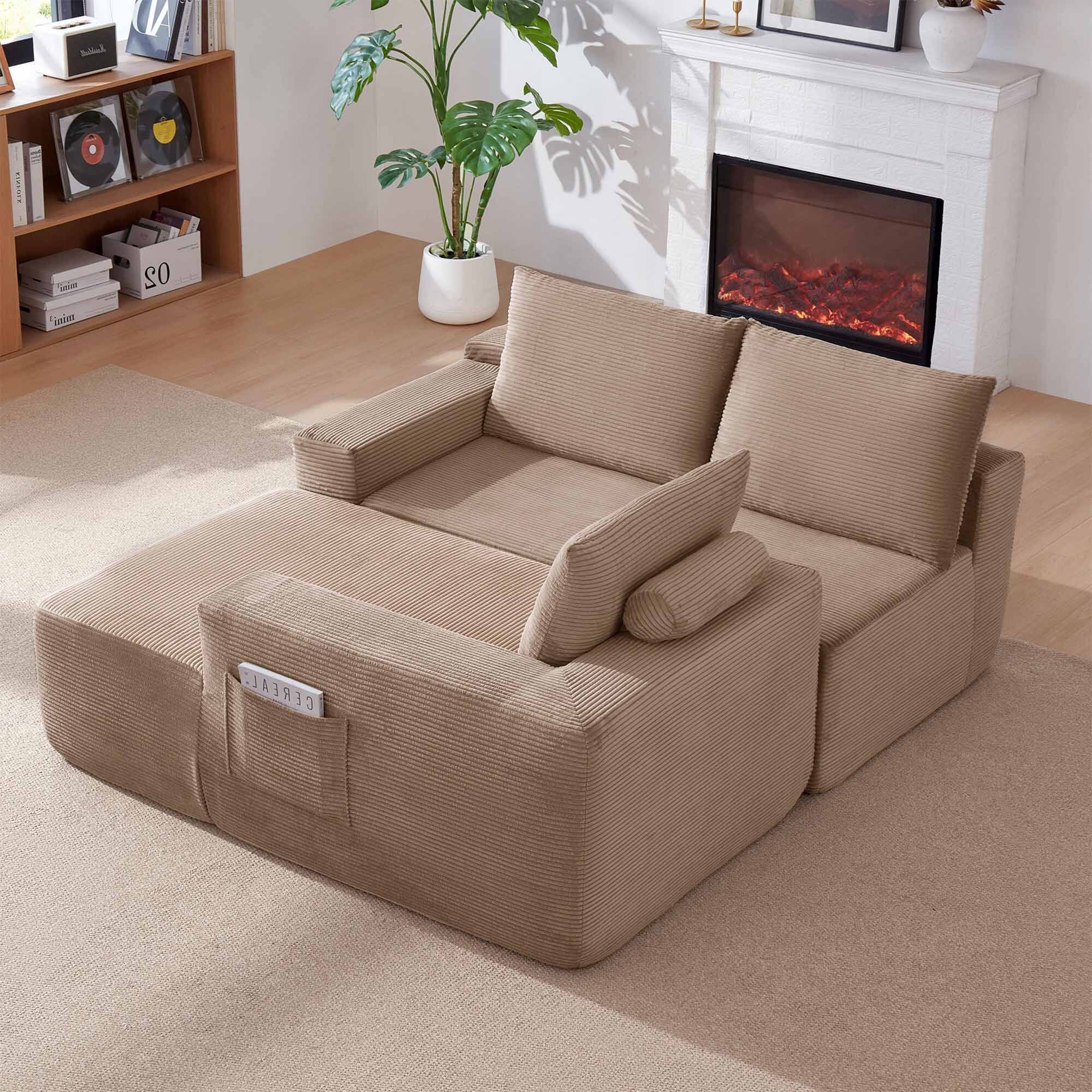 Lunale L-Shaped Modular Sectional Sofa with Movable Chaise, 3-Seater Boneless Cloud Couch for Living Room, Camel(Right Facing Chaise)