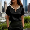 thumbnail image 1 of TaTaai Women's Loose Fit Summer Top Short Sleeve V-Neck Solid Color Pearl Accent Professional Office Casual Blouse Gift, 1 of 5