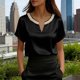 thumbnail image 2 of Eres Más Que Una Camisa de Puntuación de Prueba Moda de Verano de Mujer Color Sólido Casual Cuello en V Top de Manga Corta Mujeres Tops de Verano Casual, 2 of 5