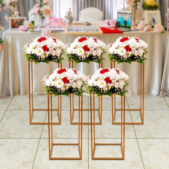 5 PCS Floor Standing Wedding Flower Stand, Gold, Rectangular Flower Holder