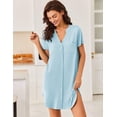 thumbnail image 4 of Ekouaer Women V-Neck Sleep Dress Short Sleeve Nightshirt with Split Hem Comfortable Nightgown, 4 of 6