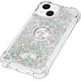 thumbnail image 3 of Glitter Case for Apple iPhone 14, Bling Sparkle Floating Cover Liquid Fashion Girly Women Girls Clear with Ring Holder Phone Case for iPhone 14  Silver, 3 of 12