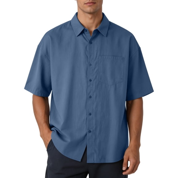 USNSM Mens Linen Shirts Short Sleeve Lapel Pocket Button Down Shirts Wrinkle Free Summer Thin Casual Vacation Beach Summer Tops Blue XXXL