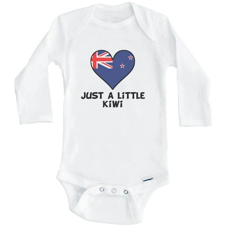

Just A Little Kiwi Baby Bodysuit - Funny New Zealand Flag Baby Bodysuit (Long Sleeve) 0-3 Months White