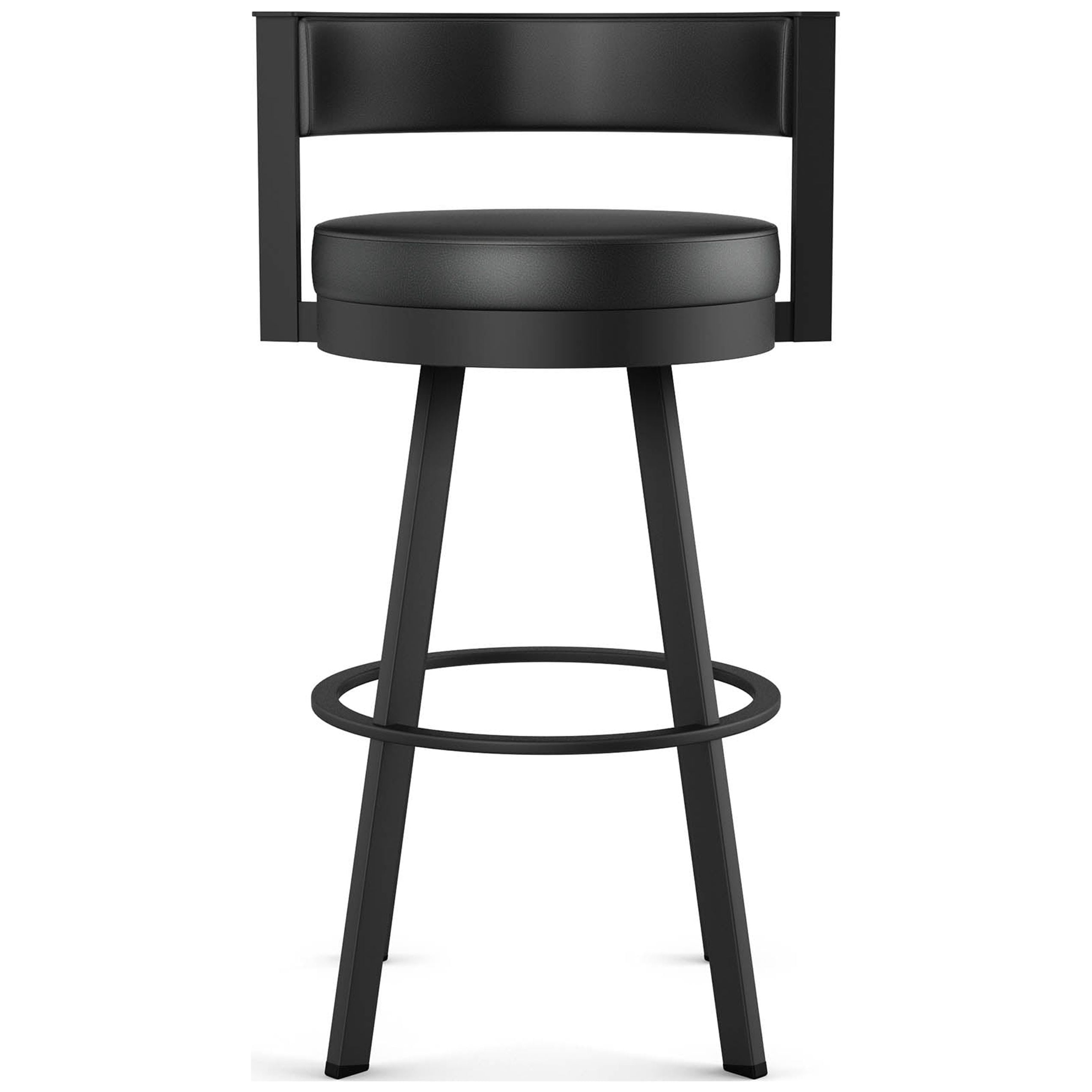 Amisco Browser 30 In. Swivel Bar Stool - Black Faux Leather / Black Metal