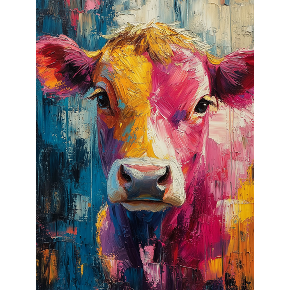 Colorful Cow Canvas Painting， Perfect for Living Room， Bedroom， Kitchen， Office， and Dining Room Decoration