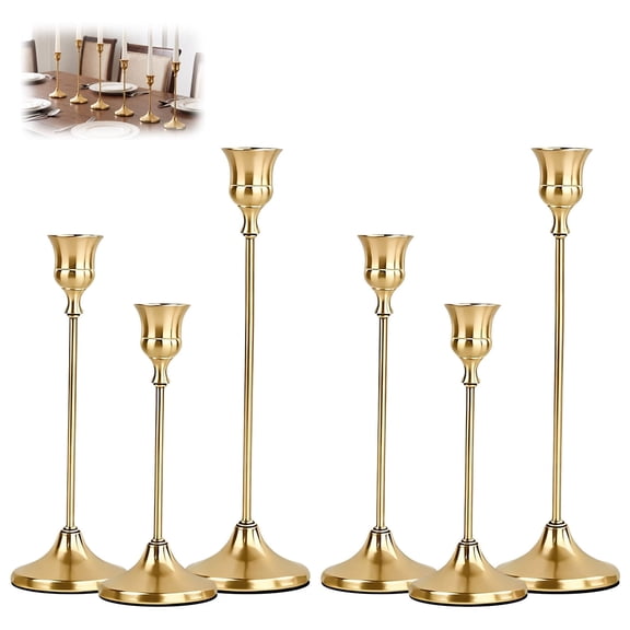Merzark Gold Taper Candle Holders Set of 6, Vintage Aluminum Alloy Candlestick Holders for Table Centerpiece, Modern Decorative Candle Stand for Wedding Mantel Dining Room and Home Decor